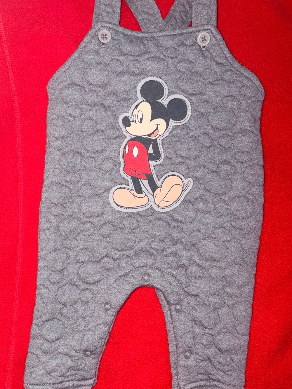 Disney Gray Quilted Mickey Mouse One-Piece Bodysuit with Red Accent